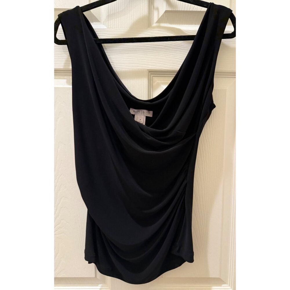 White House Black Market Black Drape Neck Sleeveless Top Size M Made In USA